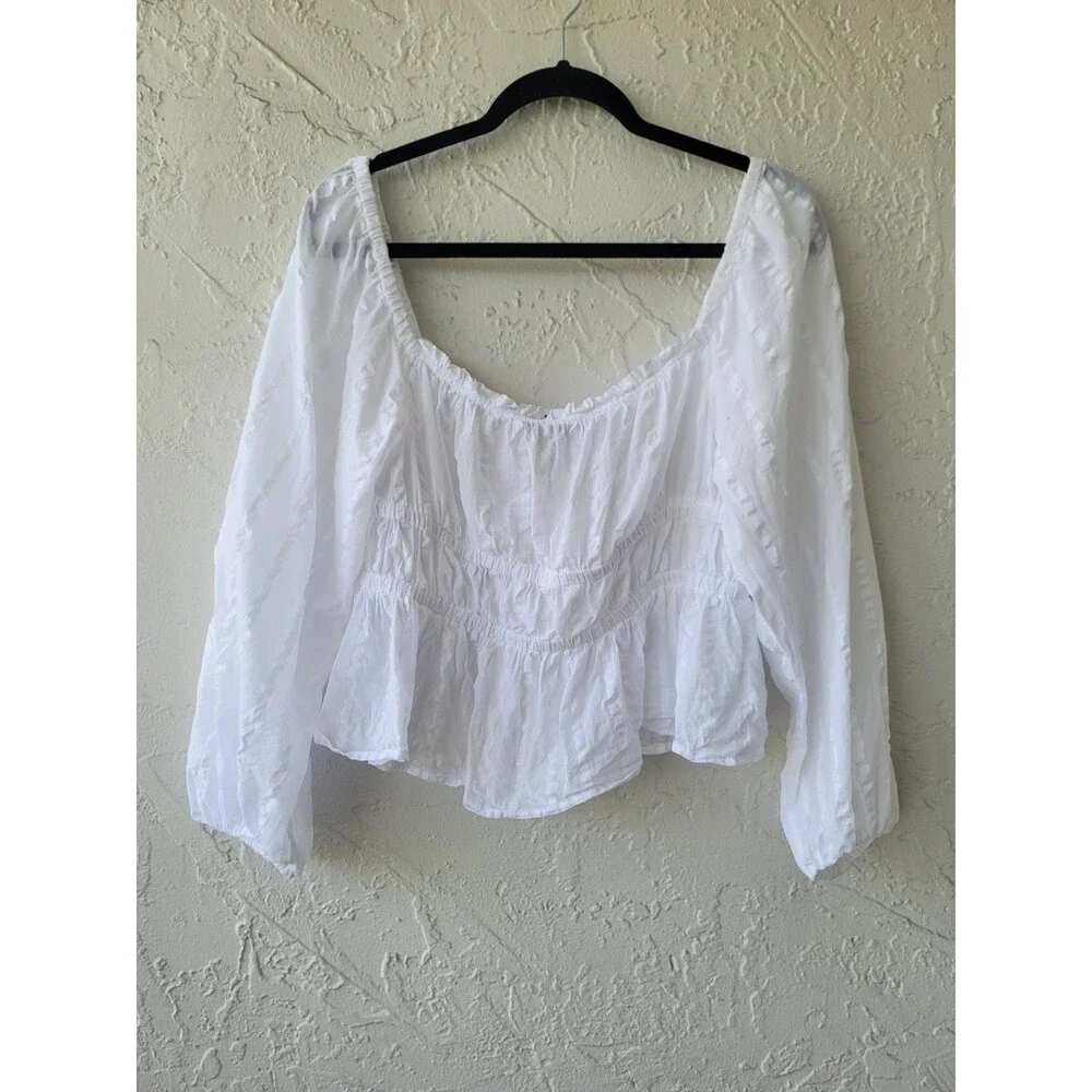 J.Crew White Cotton Blouse Women’s Puff Sleeve Square Neck Cottagecore Top Large